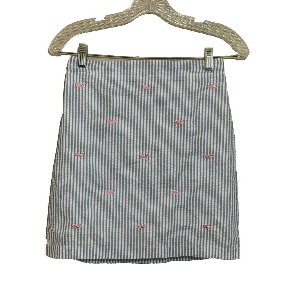 Vineyard Vines Girls Large 14 Striped Seersucker Whale Print Skirt Blue